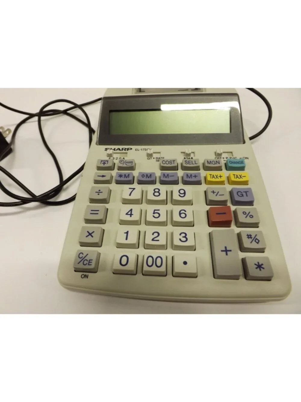 Sharp EL-1750V Printing Calculator W Adapter 12-Digit Display Tax Currency